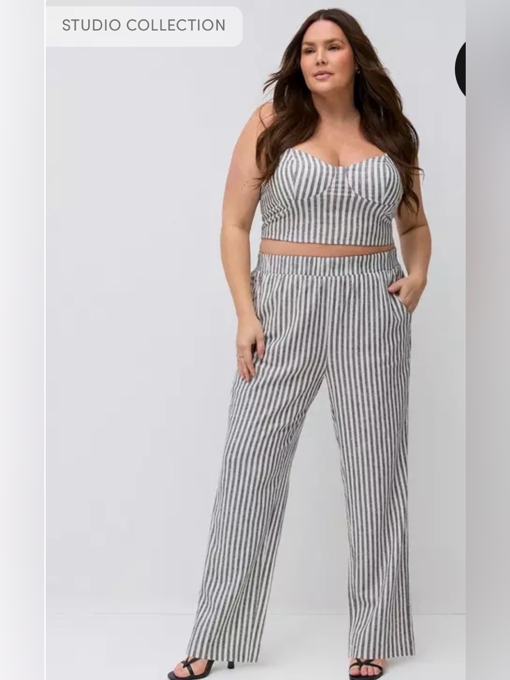 NWOT Linen Pants Luxe Striped High-Waist Wide Pull on Torrid Black Grey White